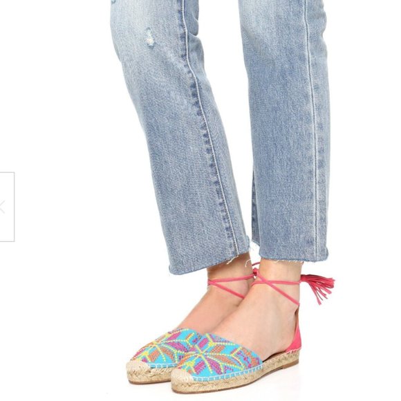 NEW Aquazzura Palm Springs Tassel Espadrille Sandals Size 38 Pink Blue S… - Picture 2 of 6